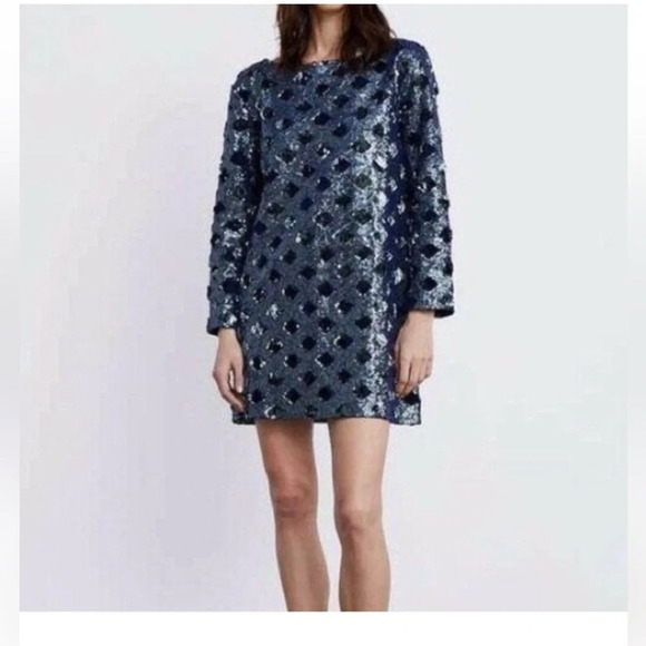 ZARA Knit Sequin Long Sleeve Mini Dress Size S - Picture 1 of 8